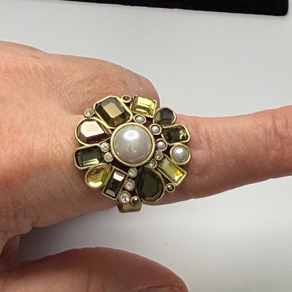 Lia Sophia Elegant Matte Gold and Crystal Statement Ring